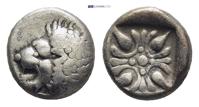 IONIA. Miletus. Ca. late 6th-5th centuries BC. AR obol (8mm, 0.9 g). Forepart of...