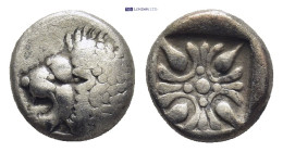 IONIA. Miletus. Ca. late 6th-5th centuries BC. AR obol (8mm, 0.9 g). Forepart of roaring lion right, head reverted / Stellate floral pattern with cent...