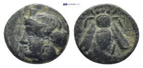 IONIA.Ephesos.(Circa 375-325 BC).Ae. (10mm, 1.15 g) Obv : Female head left, wearing stephane. Rev : E - Φ. Bee.