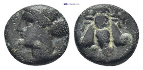 IONIA.Ephesos.(Circa 375-325 BC).Ae. (10mm, 1.28 g) Obv : Female head left, wearing stephane. Rev : E - Φ. Bee.