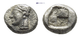 Ionia, Phokaia. AR Hemiobol. (0.32 g, 5.0 mm). Circa 521-478 BC. Obv: Archaic female head left, wearing helmet or close fitting cap. Rev: Incuse squar...