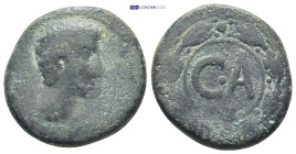Mysia Pergamon, Octavian, as Augustus 27 BC – 14 AD Sestertius, circa 25 BC, Æ (24mm, 9.41 g). AVGVSTVS Bare head r. Rev. CA within laurel wreath.
