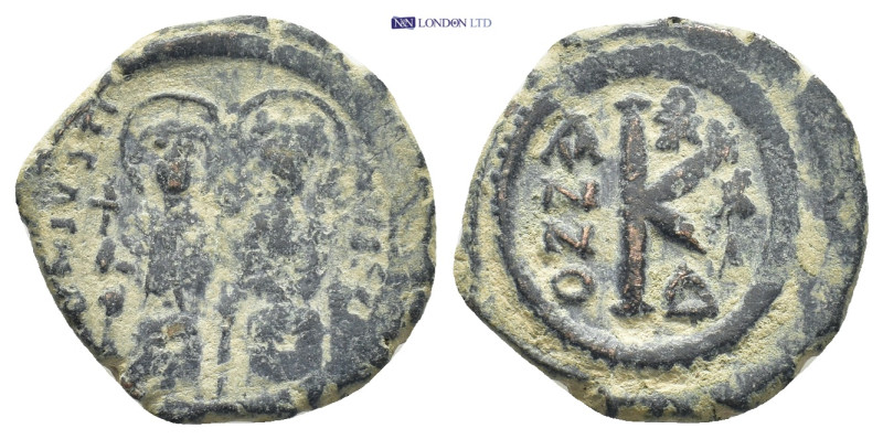 Justin II with Sophia (565-578 AD) AE Half Follis (23mm 7.1 g) Obv: Justin II, h...