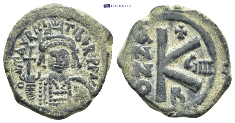 Maurice Tiberius. 582-602. Æ Half Follis (21mm, 4.8 g). Constantinople mint. Dat...