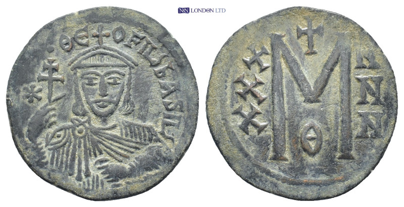 Theophilus Æ Nummus. (28mm, 7.1 g) Constantinople, AD 829-831. ΘΕΟFΙL' BASIL', b...