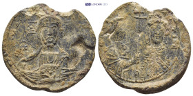 Basil II Bulgaroktonos, with Constantine VIII, 976-1025. Seal or Bulla (Lead, 31mm, 19.8 g). +ЄΜΜΑ-ΝΟYΗΛ / IC - XC Nimbate bust of Christ Pantokrator ...