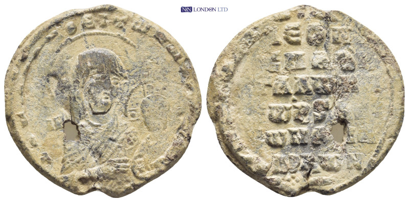 BYZANTINE LEAD SEAL. (28mm, 13.3 g) Obv: Nimbate and draped half length bust of ...