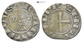 Crusaders, Antioch. Bohemund III (1163-1201). AR Denier (17mm, 0.7 g), c. 1163-1188. Helmeted and mailed head r., cross on helmet; crescent behind, st...