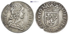 France, Principauté d'Orange (Principality). Guillaume-Henri de Nassau AR 1/12 Ecu. (20mm, 2.0 g) AD 1660. GVIL•HEN•D•G•PRI•A, bare-headed and draped ...