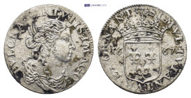 Italian Genova 1 luigino Ar (20mm, 1.9 g) Obverse: Female head right; PVLCRA VIRTVTIS IMAGO
Reverse: Crowned French arms divide date; SIMVL TVTANTVR E...