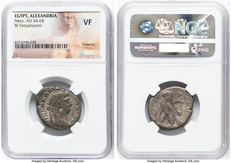 EGYPT. Alexandria. Nero (AD 54-68). BI tetradrachm (25mm, 12h). NGC VF. Dated Re...