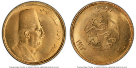 Fuad I gold 50 Piastres AH 1341 (1923) MS64+ PCGS, Royal mint, KM340. Single-finest at PCGS with only three Specimens ranked higher at NGC, donning a ...