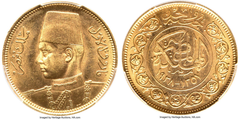 Farouk gold "Royal Wedding" 100 Piastres AH 1357 (1938) MS65 PCGS, Royal mint, K...