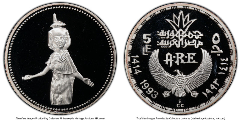 Arab Republic silver Proof "Guardian Goddess Serket" 5 Pounds AH 1414 (1993) PR6...