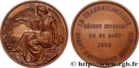 INSURANCES
Type : Médaille, La Transatlantique 
Date : 1858 
Metal : copper 
Diameter : 35,5  mm
Engraver : DECOURCELLE 
Weight : 22,27  g.
Edge : lis...