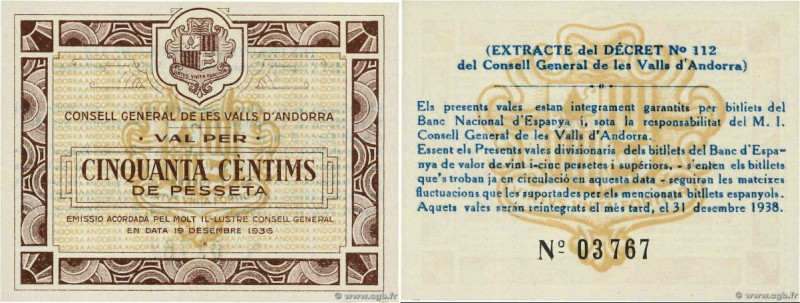 Country : ANDORRA 
Face Value : 50 Centims 
Date : 19 décembre 1936 
Period/Prov...