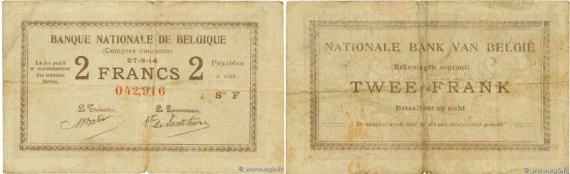Country : BELGIUM 
Face Value : 2 Francs 
Date : 27 août 1914 
Period/Province/B...