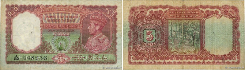 Country : BURMA (SEE MYANMAR) 
Face Value : 5 Rupees 
Date : (1938) 
Period/Prov...