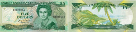 Country : CARIBBEAN  
Face Value : 5 Dollars Petit numéro 
Date : (1986-1988) 
Period/Province/Bank : Eastern Caribbean Central Bank 
Department : Ant...