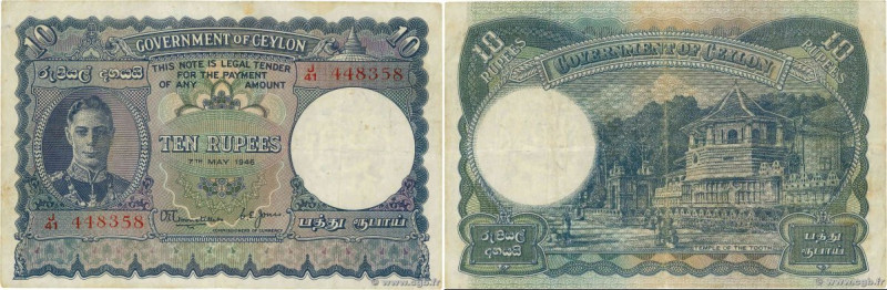 Country : CEYLON 
Face Value : 10 Rupees 
Date : 12 juillet 1944 
Period/Provinc...