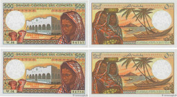 Country : COMOROS 
Face Value : 500 Francs Consécutifs 
Date : (1994) 
Period/Province/Bank : Banque Centrale des Comores 
Catalogue reference : P.10b...