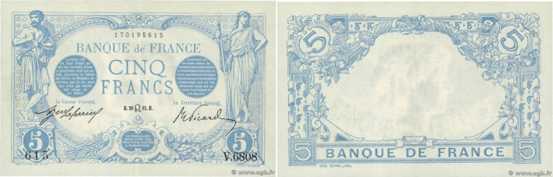 Country : FRANCE 
Face Value : 5 Francs BLEU 
Date : 20 juillet 1915 
Period/Pro...