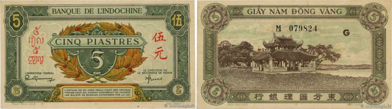 Country : FRENCH INDOCHINA 
Face Value : 5 Piastres vert / gris vert 
Date : (19...