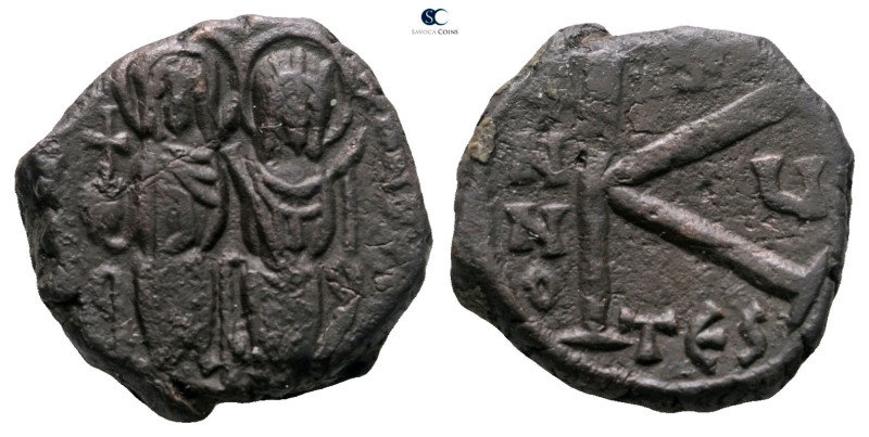 Justin II and Sophia AD 565-578. Thessalonica
Half Follis or 20 Nummi Æ

18 m...