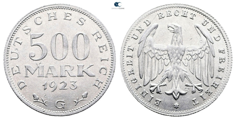 Germany. AD 1923. 
500 Mark 1923 G

 mm, 1,7 g



Uncirculated