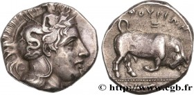LUCANIA - THOURIOI
Type : Dinomos, di-statère ou tétradrachme 
Date : c. 400-350 AC. 
Mint name / Town : Thurium, Lucanie 
Metal : silver 
Diamet...