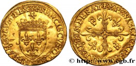 FRANCIS I
Type : Écu d'or au soleil, 5e type 
Date : 21/07/1519 
Mint name / Town : Saint-André de Villeneuve-lès-Avignon 
Metal : gold 
Millesim...