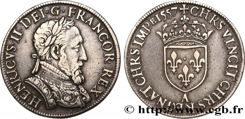 HENRY II
Type : Teston au buste lauré, 1er type, fabriqué au moulin 
Date : 15...