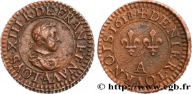 LOUIS XIII
Type : Piéfort quadruple du denier tournois 
Date : 1618 
Mint name / Town : Paris 
Metal : copper 
Diameter : 17,5 mm
Orientation di...