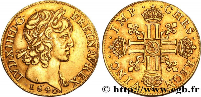 LOUIS XIII
Type : Louis d'or à la mèche courte, 1er type 
Date : 1640 
Mint n...