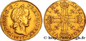 LOUIS XIV "THE SUN KING"
Type : Demi-louis d'or à la mèche longue 
Date : 1647 
Mint name / Town : Paris 
Quantity minted : 45349 
Metal : gold ...