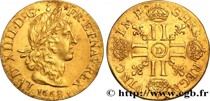 LOUIS XIV "THE SUN KING"
Type : Louis d'or juvénile lauré 
Date : 1668 
Mint ...