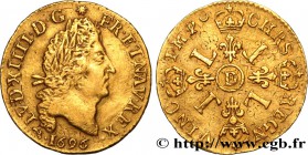 LOUIS XIV "THE SUN KING"
Type : Demi-louis d'or aux quatre L 
Date : 1696 
Mint name / Town : Lyon 
Quantity minted : 22856 
Metal : gold 
Mille...