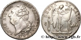 LOUIS XVI
Type : Écu dit "au génie", légende FRANÇOIS 
Date : 1792 
Mint name / Town : Paris 
Metal : silver 
Millesimal fineness : 917 ‰
Diamet...