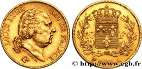 LOUIS XVIII
Type : 40 francs or Louis XVIII 
Date : 1818 
Mint name / Town : Paris 
Quantity minted : 10940 
Metal : gold 
Millesimal fineness :...