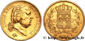 LOUIS XVIII
Type : 40 francs or Louis XVIII 
Date : 1824 
Mint name / Town : Paris 
Quantity minted : --- 
Metal : gold 
Millesimal fineness : 9...