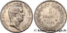 LOUIS-PHILIPPE I
Type : 5 francs type Tiolier avec le I, tranche en creux 
Date : 1830 
Mint name / Town : Bordeaux 
Quantity minted : 122.675 
M...