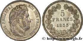 LOUIS-PHILIPPE I
Type : 5 francs IIe type Domard 
Date : 1833 
Mint name / Town : Lyon 
Quantity minted : 1485464 
Metal : silver 
Millesimal fi...