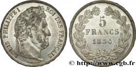 LOUIS-PHILIPPE I
Type : 5 francs IIe type Domard 
Date : 1834 
Mint name / Town : Bayonne 
Quantity minted : 422994 
Metal : silver 
Millesimal ...