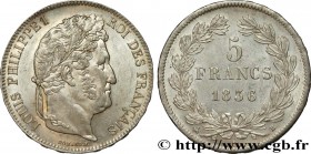 LOUIS-PHILIPPE I
Type : 5 francs IIe type Domard 
Date : 1836 
Mint name / Town : Rouen 
Quantity minted : 2630404 
Metal : silver 
Millesimal f...