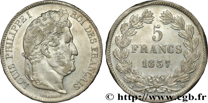 LOUIS-PHILIPPE I
Type : 5 francs IIe type Domard 
Date : 1837 
Mint name / To...