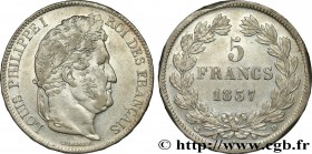 LOUIS-PHILIPPE I
Type : 5 francs IIe type Domard 
Date : 1837 
Mint name / Town : Lyon 
Quantity minted : 92456 
Metal : silver 
Millesimal fine...
