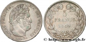 LOUIS-PHILIPPE I
Type : 5 francs IIe type Domard 
Date : 1839 
Mint name / Town : Lyon 
Quantity minted : 17745 
Metal : silver 
Millesimal fine...