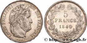 LOUIS-PHILIPPE I
Type : 5 francs, IIe type Domard 
Date : 1840 
Mint name / Town : Lille 
Quantity minted : 1.179.178 
Metal : silver 
Millesima...
