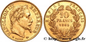 SECOND EMPIRE
Type : 10 francs or Napoléon III, tête laurée 
Date : 1865 
Mint name / Town : Strasbourg 
Quantity minted : 1498758 
Metal : gold ...