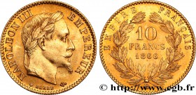 SECOND EMPIRE
Type : 10 francs or Napoléon III, tête laurée, type définitif à grand 10 
Date : 1866 
Mint name / Town : Strasbourg 
Quantity minte...